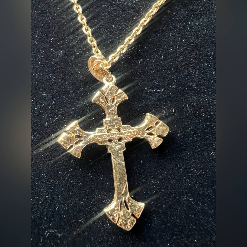 Vatican Library Gold-Tone Cross Necklace w/ Sparkling Rhinestones - Picture 12 of 16